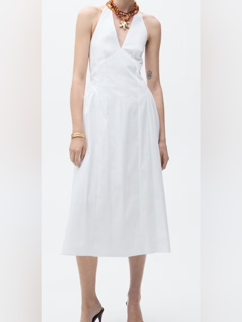 Mango White Halter Midi Dress
